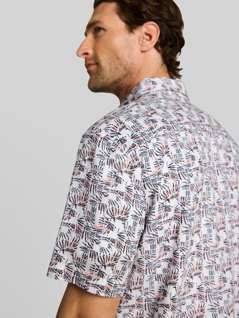 Tom Tailor Regular Fit Kurzarmhemd mit Leinenanteil - White Palm Tree Design