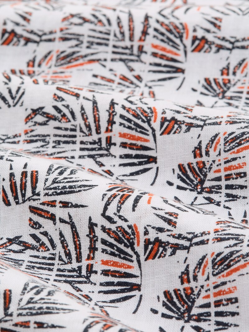 Tom Tailor Regular Fit Kurzarmhemd mit Leinenanteil - White Palm Tree Design