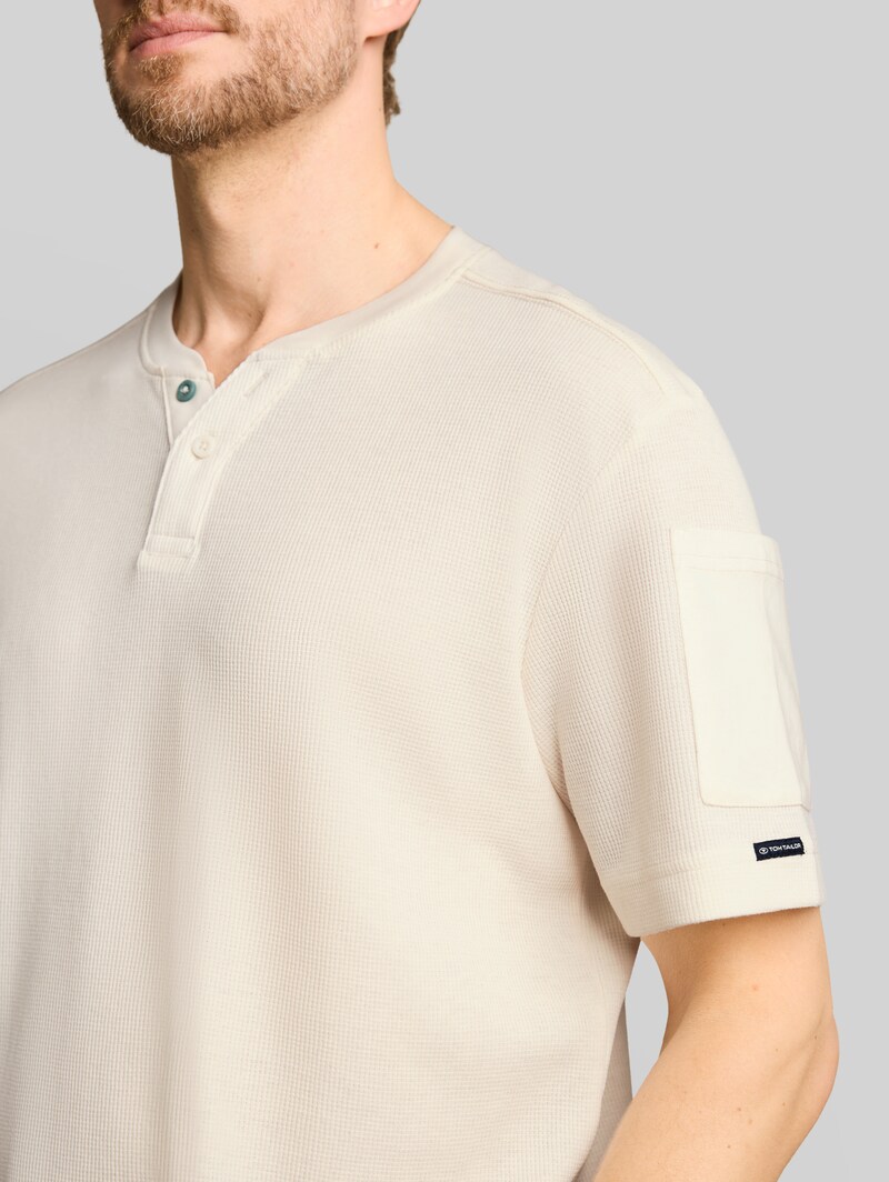 Tom Tailor Henley T-Shirt mit Waffelstruktur - Gardenia White