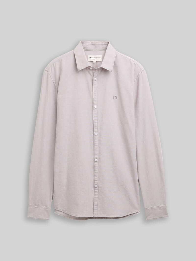 Tom Tailor Regular Fit Hemd mit Logo-Stickerei - Grey Oxford