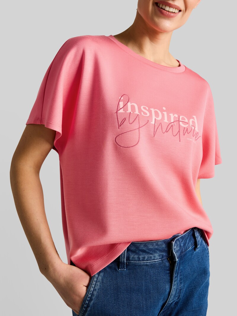 Tom Tailor Loose Fit Scuba T-Shirt mit Print - Soft Coral Pink