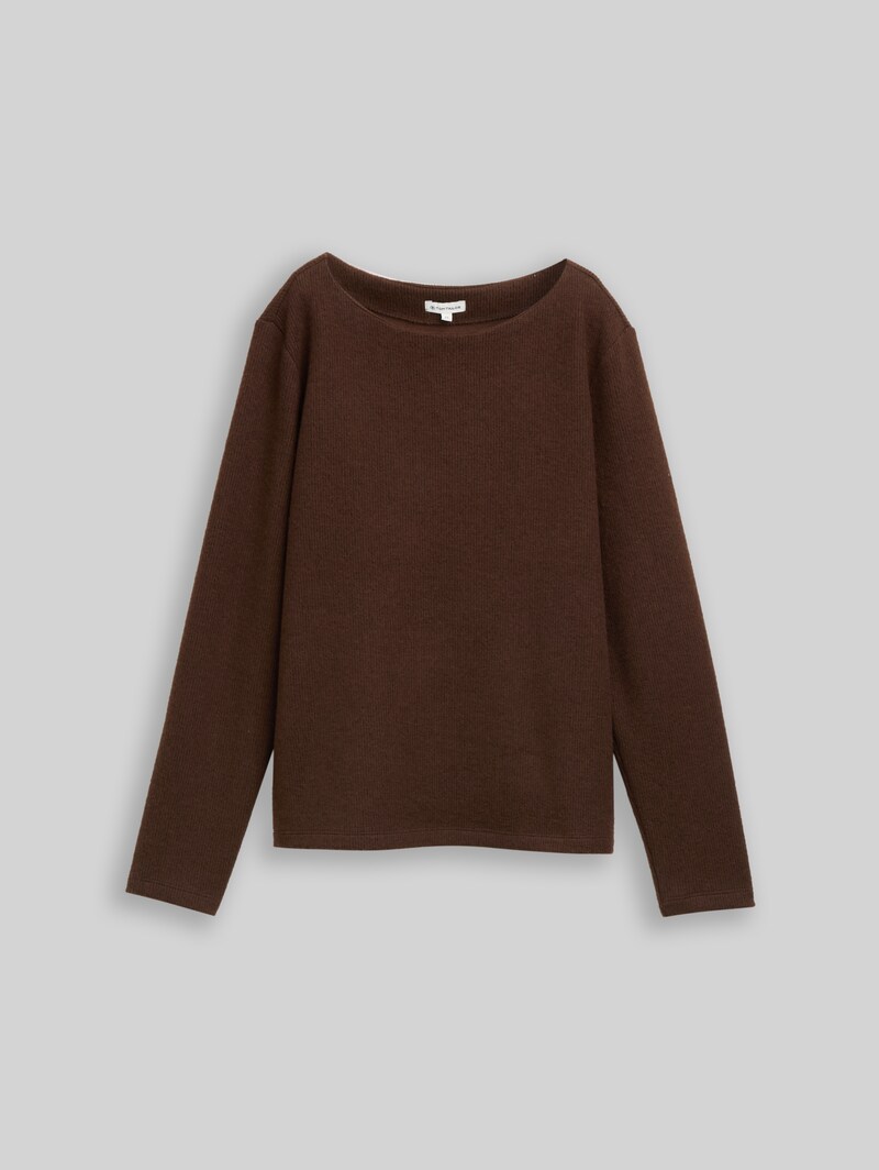 Tom Tailor Soft-Touch Sweatshirt mit Knopf-Details - Dark Pecan Brown Melange