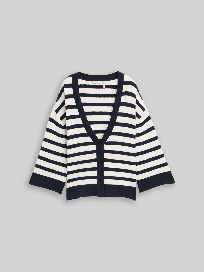 Tom Tailor Loose Fit Cardigan mit Streifenmuster - White Sky Blue Knit Stripe