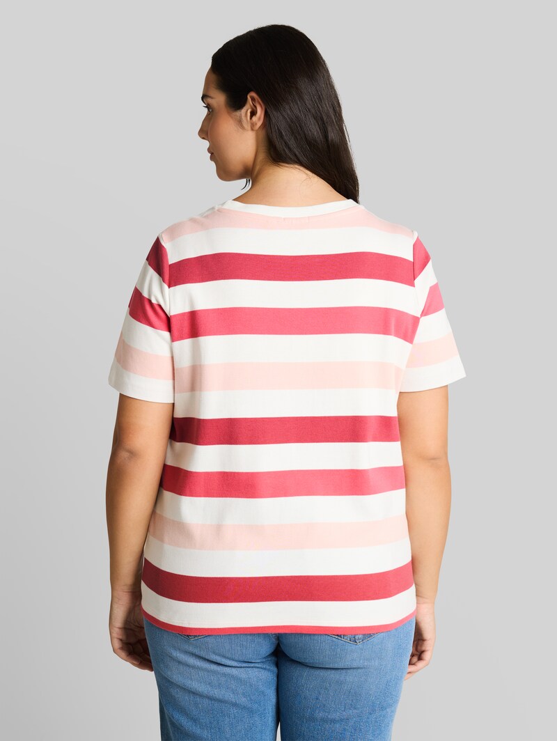 Tom Tailor Plus Size - T-Shirt aus Baumwolle - Coral Offwhite Stripe