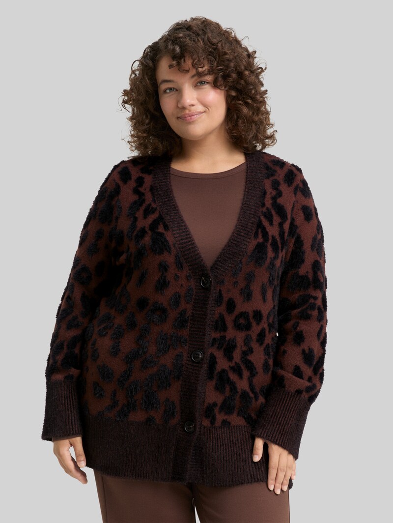 Tom Tailor Plus Size - Loose Fit Cardigan mit Leo-Muster - Big Brown Leo Design Tom Tailor Plus Size - Loose Fit Cardigan mit Leo-Muster - Big Brown Leo Design