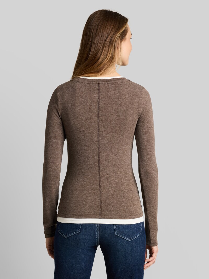 Tom Tailor Cosy Langarmshirt in 2-in-1-Optik - Cool Dark Brown Melange