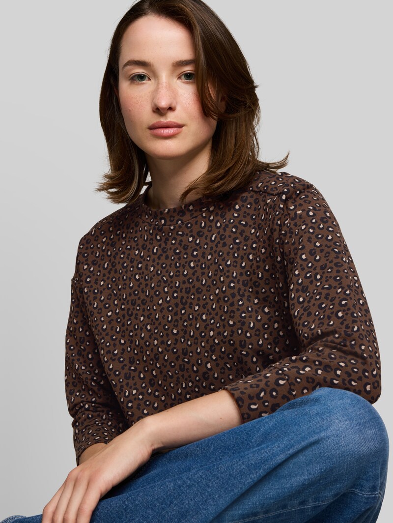 Tom Tailor Loose Fit Sweatshirt mit Leo-Print - Brown Black Leo Print