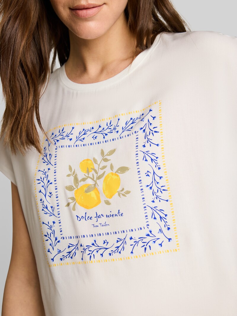 Tom Tailor T-Shirt im Material-Mix - Whisper White