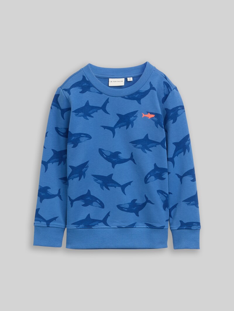 Tom Tailor Basic Sweatshirt mit Allover-Print - Blue Shark Orca Print