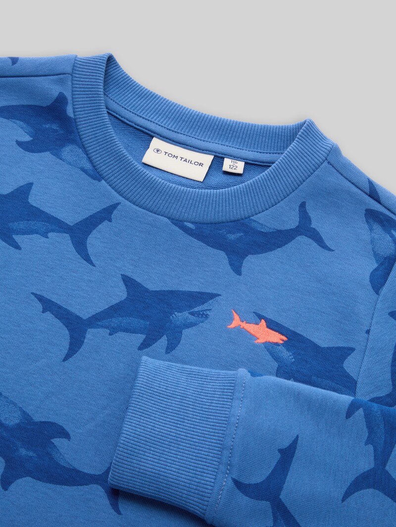 Tom Tailor Basic Sweatshirt mit Allover-Print - Blue Shark Orca Print