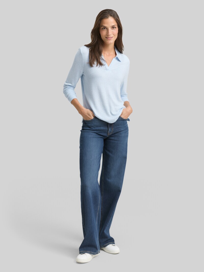 Tom Tailor Cosy Langarmshirt mit Polokragen - Light Fjord Blue Melange