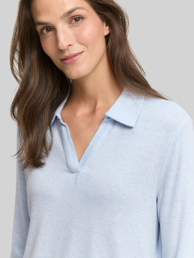 Tom Tailor Cosy Langarmshirt mit Polokragen - Light Fjord Blue Melange