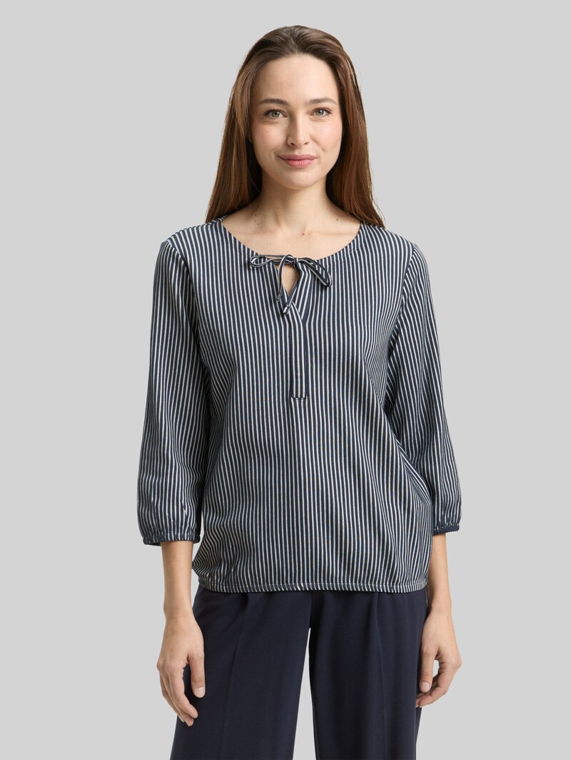 Tom Tailor Blusenshirt mit Streifenmuster - Navy Blue White Thin Stripe Tom Tailor Blusenshirt mit Streifenmuster - Navy Blue White Thin Stripe