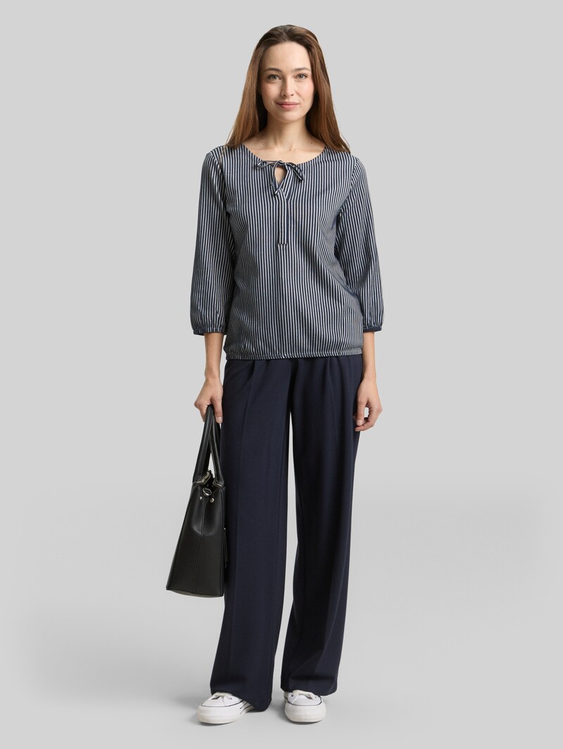 Tom Tailor Blusenshirt mit Streifenmuster - Navy Blue White Thin Stripe
