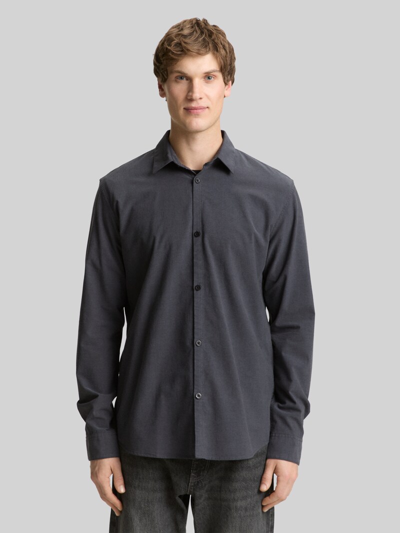 Tom Tailor Basic Fit Hemd aus Baumwolle - Black Grey Chambray Tom Tailor Basic Fit Hemd aus Baumwolle - Black Grey Chambray