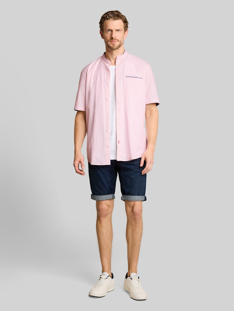Tom Tailor Regular Fit Kurzarmhemd mit Stehkragen - Red White Small Stripe
