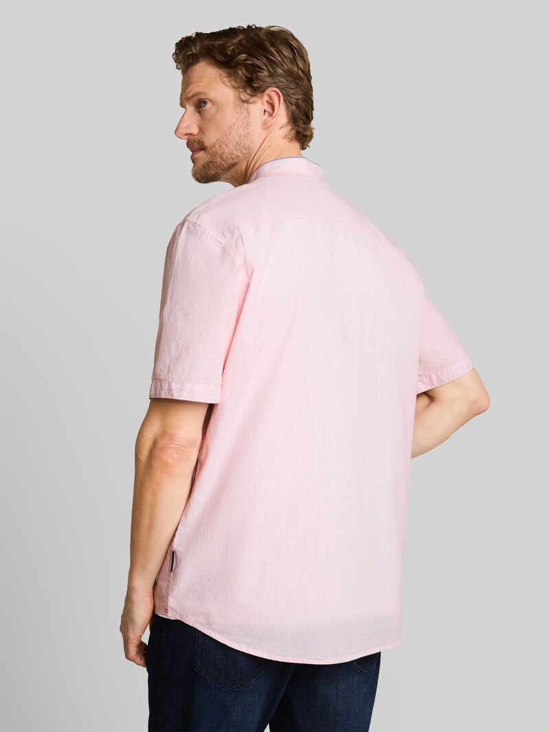 Tom Tailor Regular Fit Kurzarmhemd mit Stehkragen - Red White Small Stripe