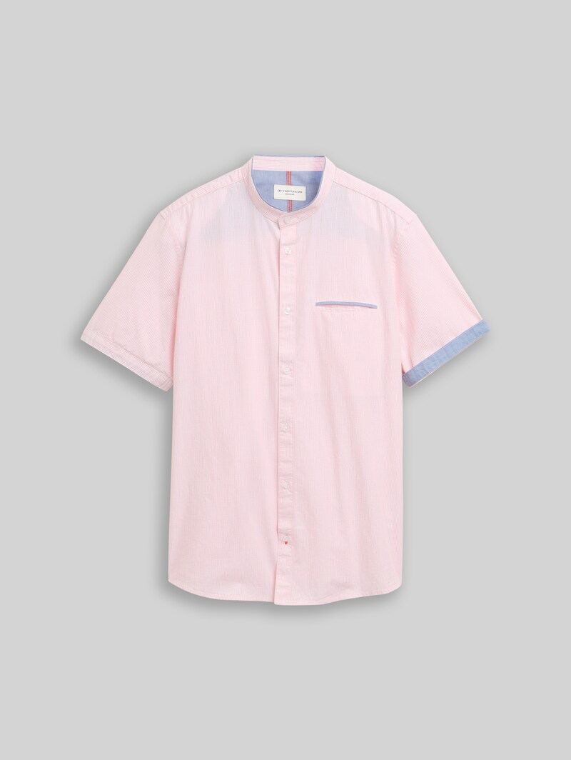 Tom Tailor Regular Fit Kurzarmhemd mit Stehkragen - Red White Small Stripe
