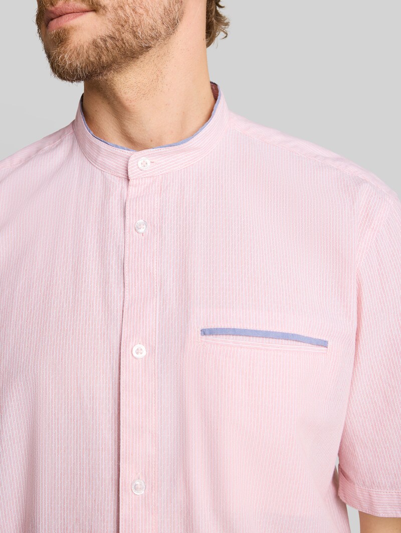 Tom Tailor Regular Fit Kurzarmhemd mit Stehkragen - Red White Small Stripe