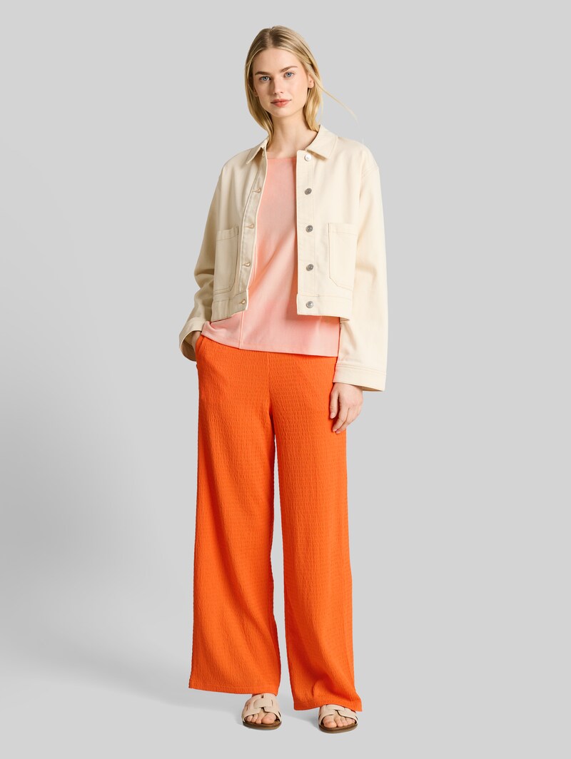 Tom Tailor Loose Fit T-Shirt mit Streifenmuster - Small Apricot White Stripe