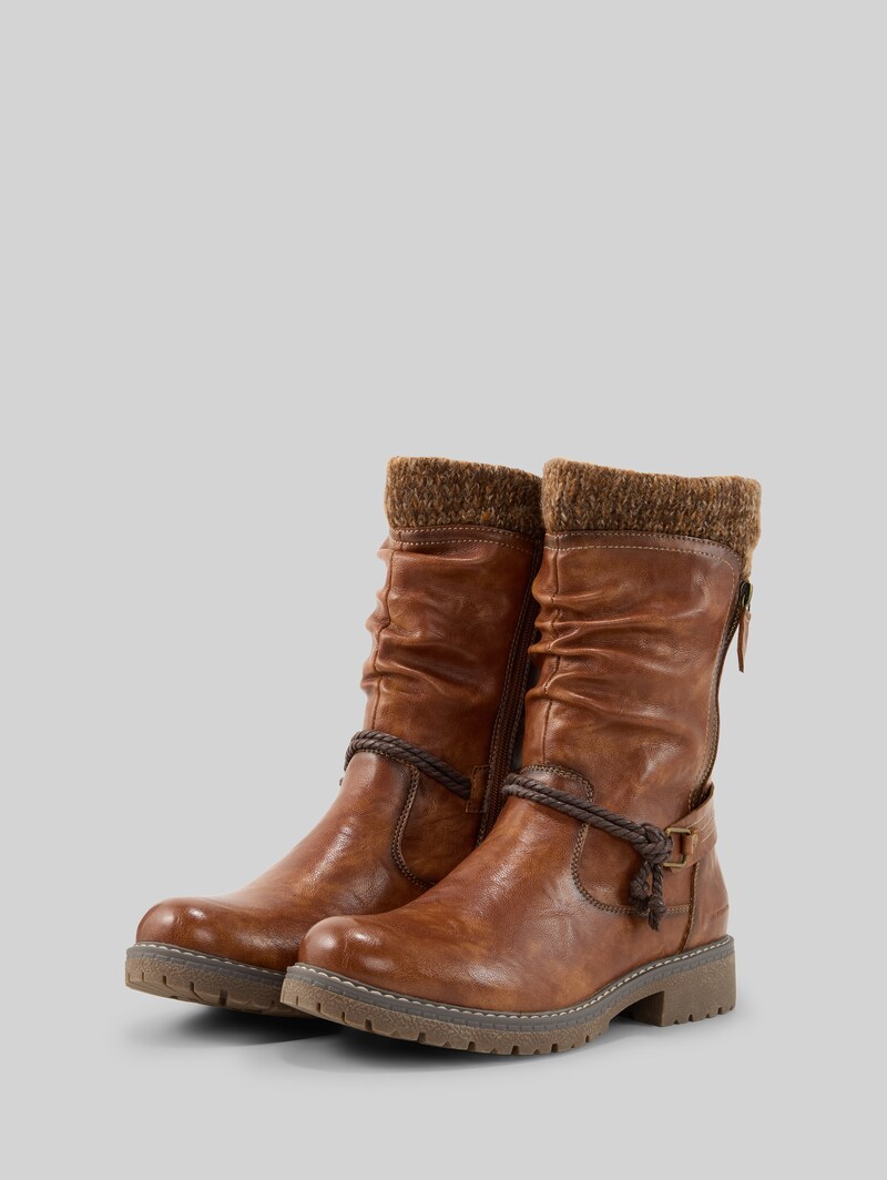 Tom Tailor Wasserfeste Stiefel mit Strick-Einsatz - Cognac