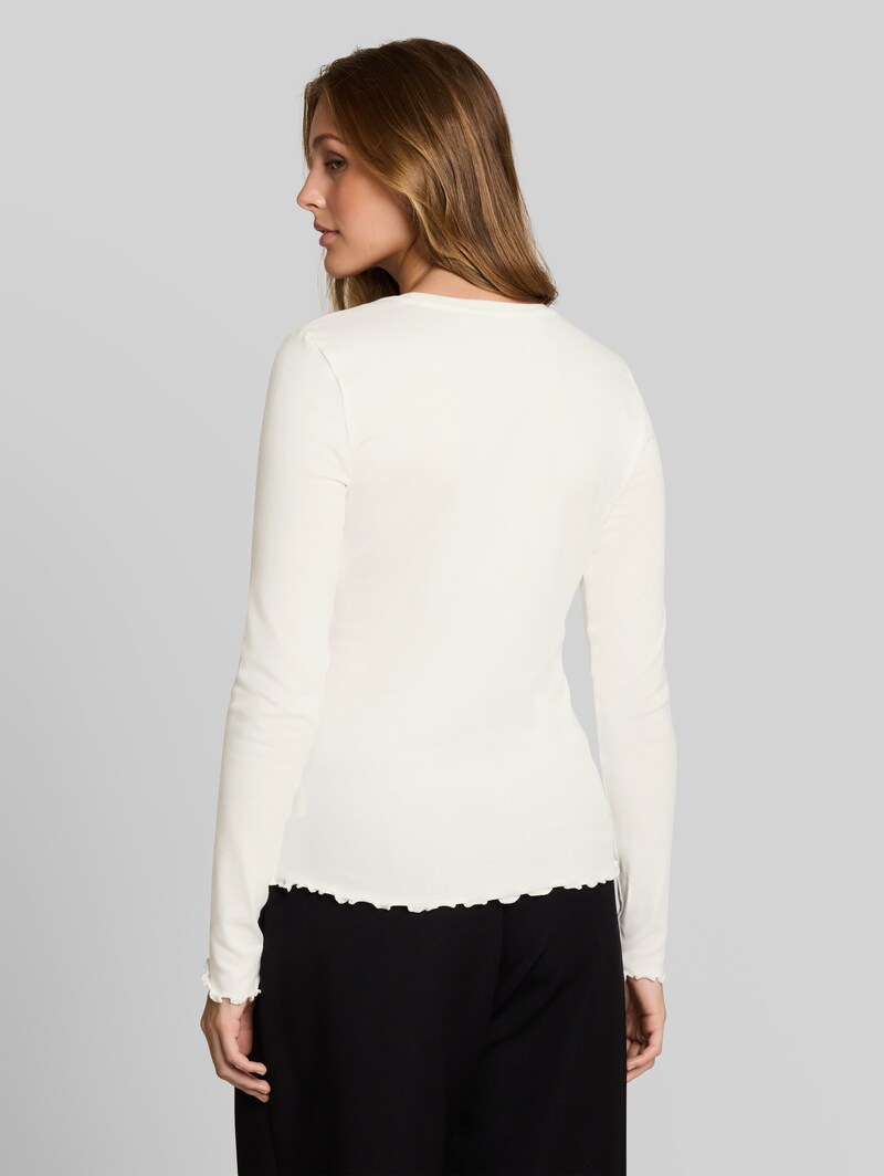 Tom Tailor Slim Fit Langarmshirt mit gewellten Saumkanten - Off White