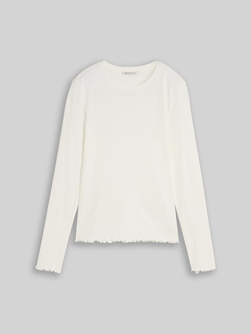 Tom Tailor Slim Fit Langarmshirt mit gewellten Saumkanten - Off White