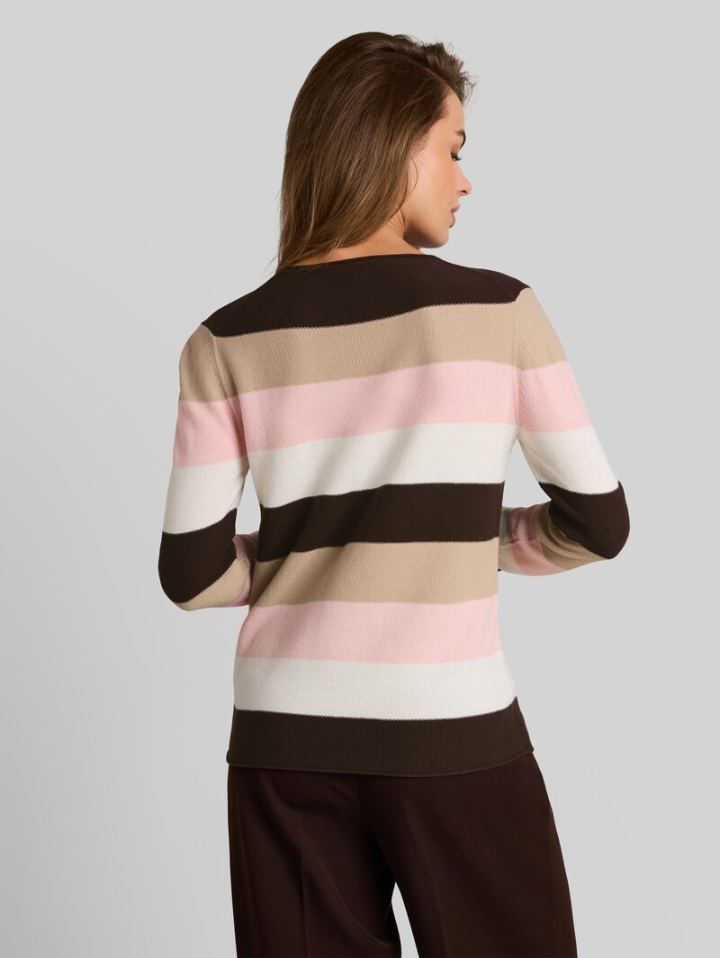 Tom Tailor Strickpullover mit Rundhalsausschnitt - Brown Beige Pink Stripe