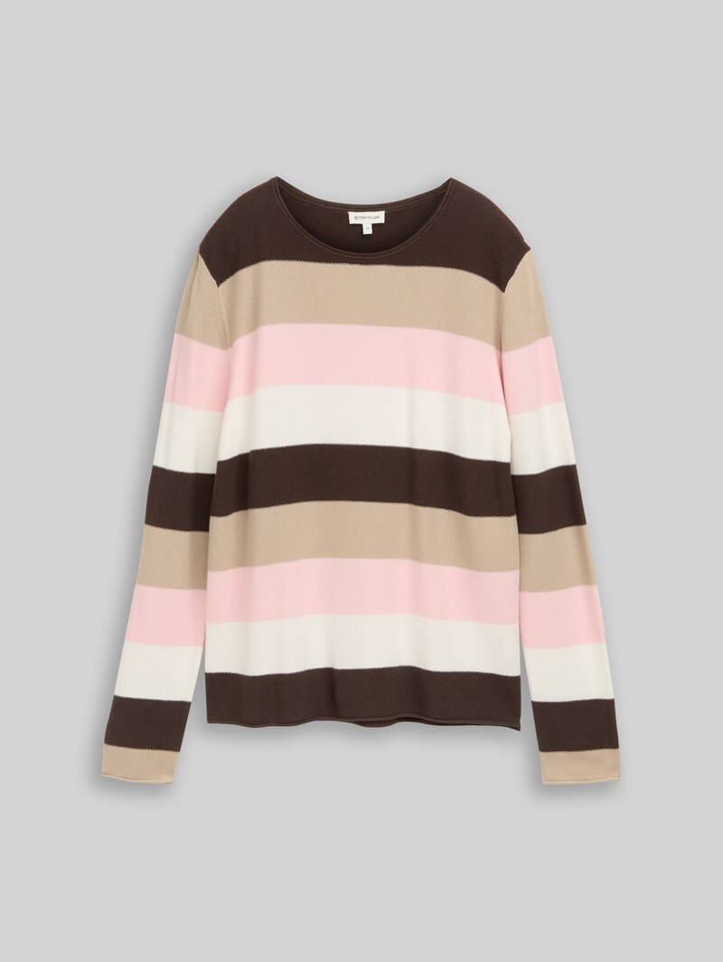 Tom Tailor Strickpullover mit Rundhalsausschnitt - Brown Beige Pink Stripe