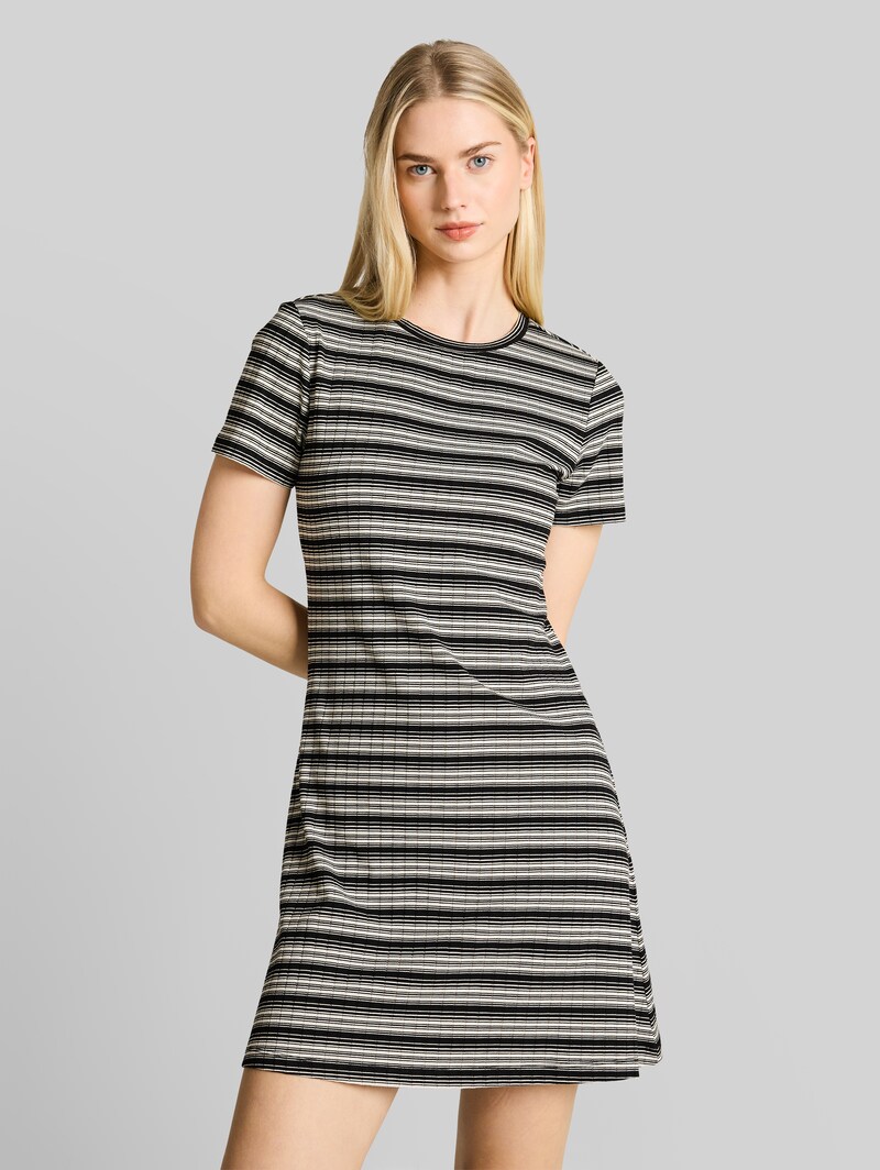 Tom Tailor Fitted Mini-Kleid mit Streifenmuster - Black White Gradient Stripe Tom Tailor Fitted Mini-Kleid mit Streifenmuster - Black White Gradient Stripe