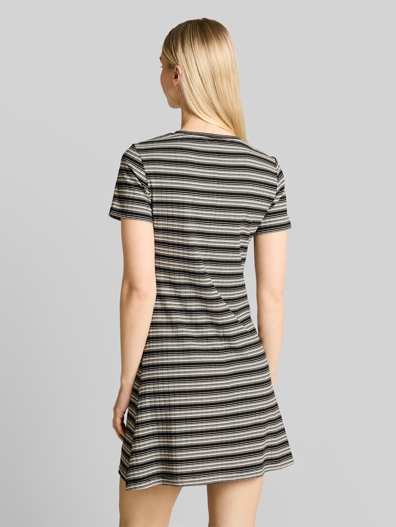 Tom Tailor Fitted Mini-Kleid mit Streifenmuster - Black White Gradient Stripe