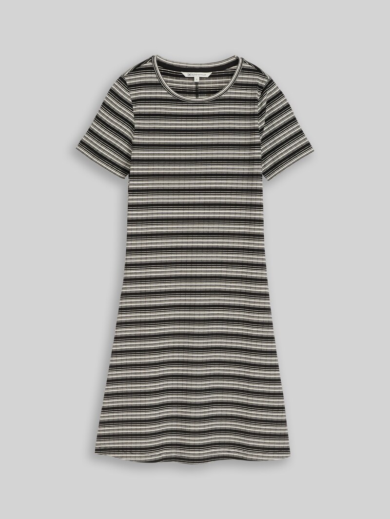 Tom Tailor Fitted Mini-Kleid mit Streifenmuster - Black White Gradient Stripe
