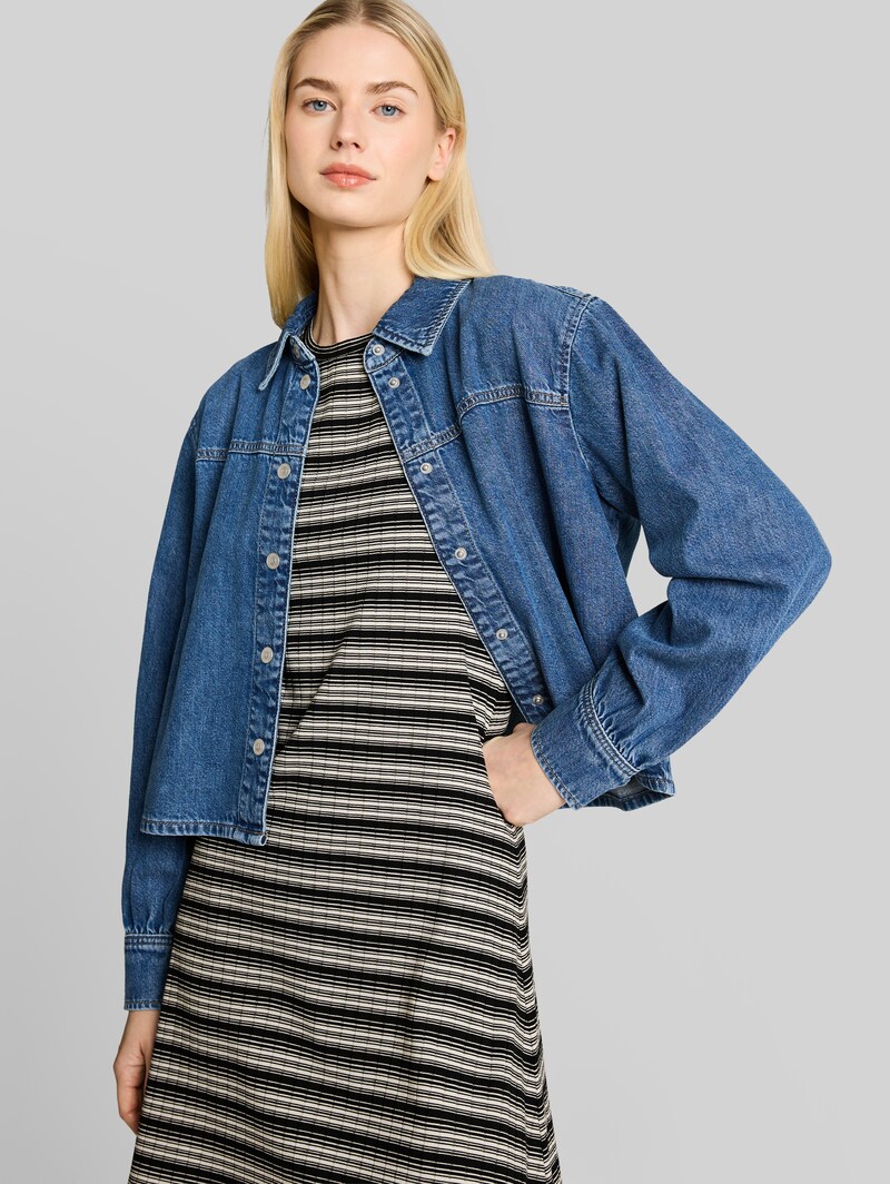 Tom Tailor Fitted Mini-Kleid mit Streifenmuster - Black White Gradient Stripe