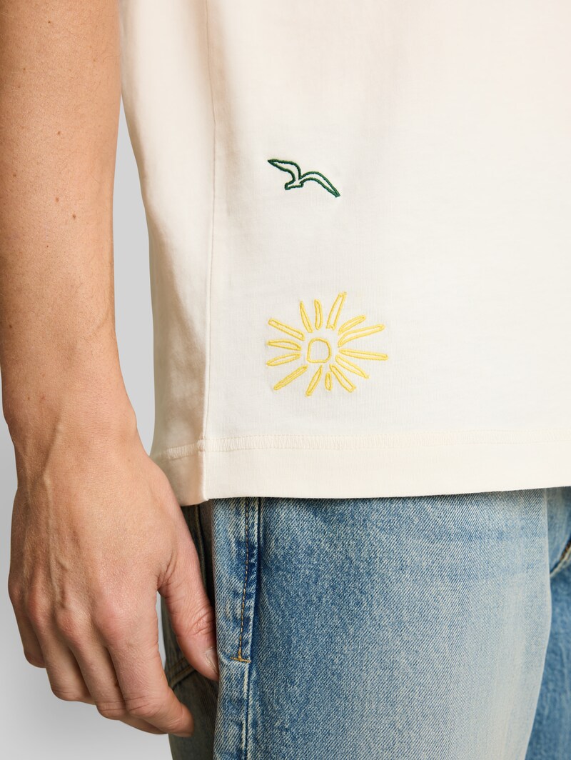 Tom Tailor T-Shirt mit Stickereien - Gardenia White