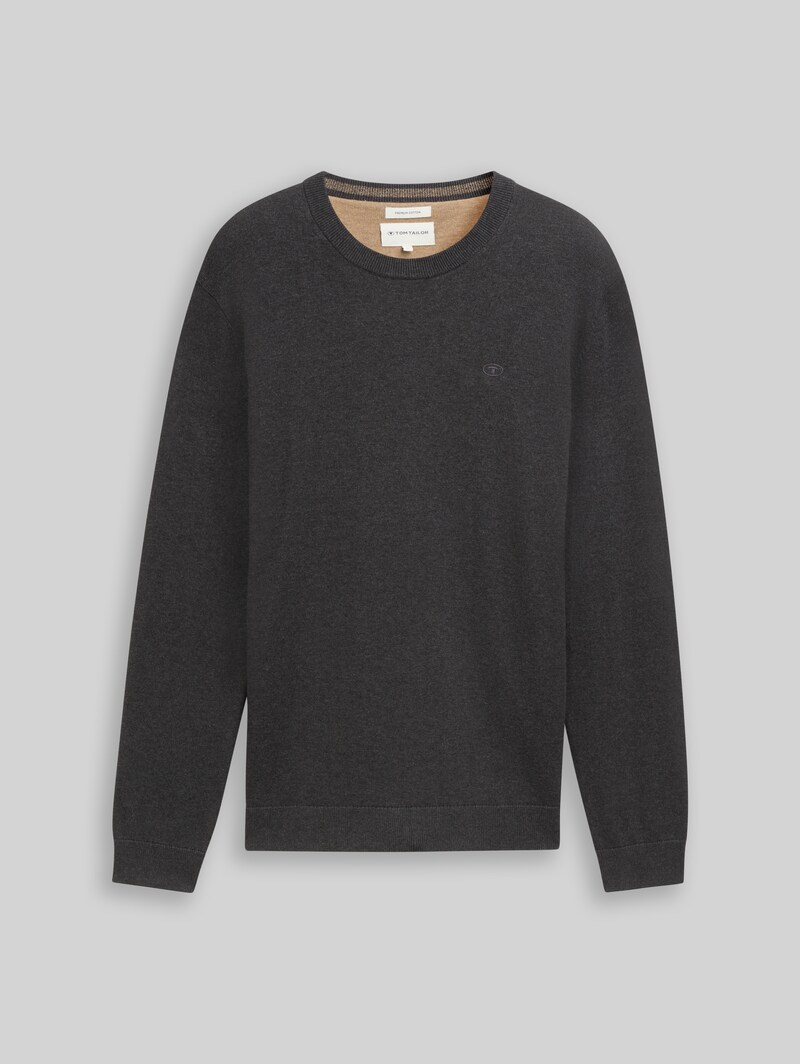 Tom Tailor Strickpullover aus Baumwolle - Black Grey Melange