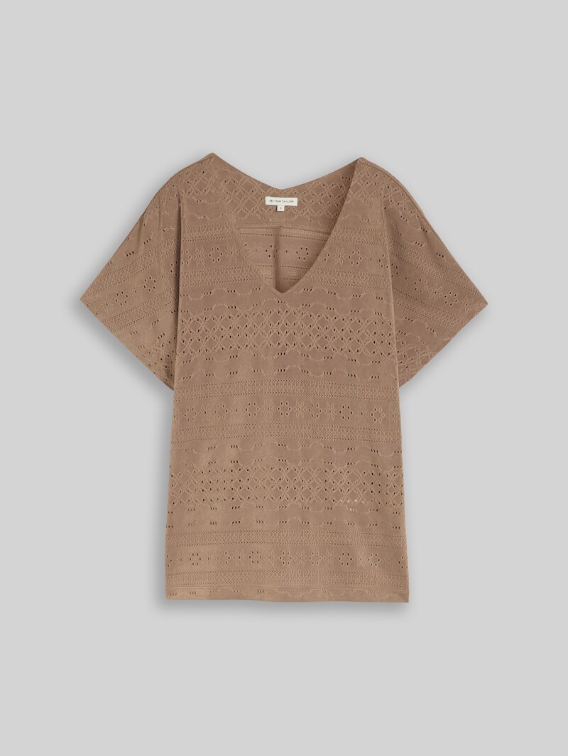 Tom Tailor Loose Fit Ajour T-Shirt - Taupe Grey