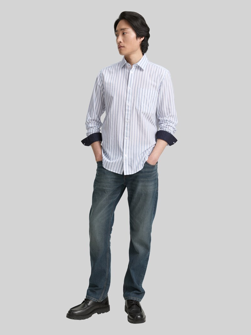 Tom Tailor Regular Fit Hemd mit Streifenmuster - White Blue Stripe