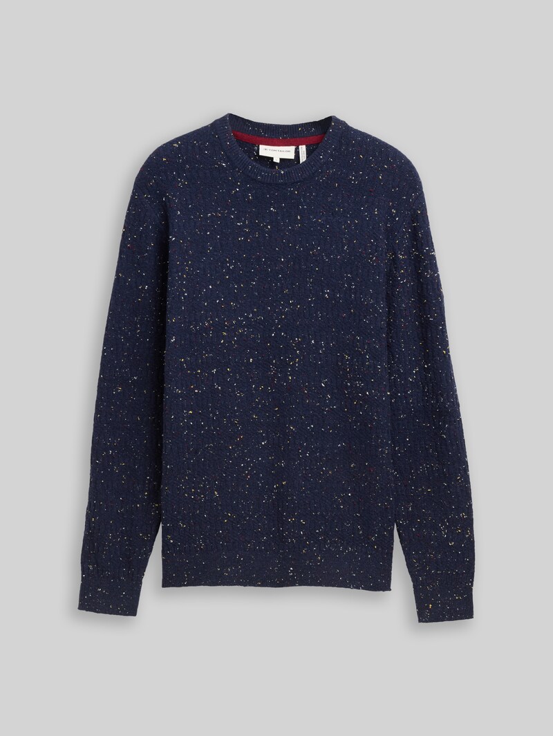 Tom Tailor Strickpullover mit Rundhalsausschnitt - Navy Multicolor Neps