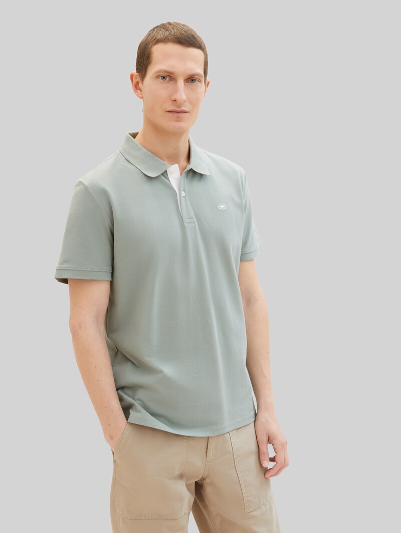 Tom Tailor Piqué Poloshirt mit Logo-Stickerei - Iced Grey Mint