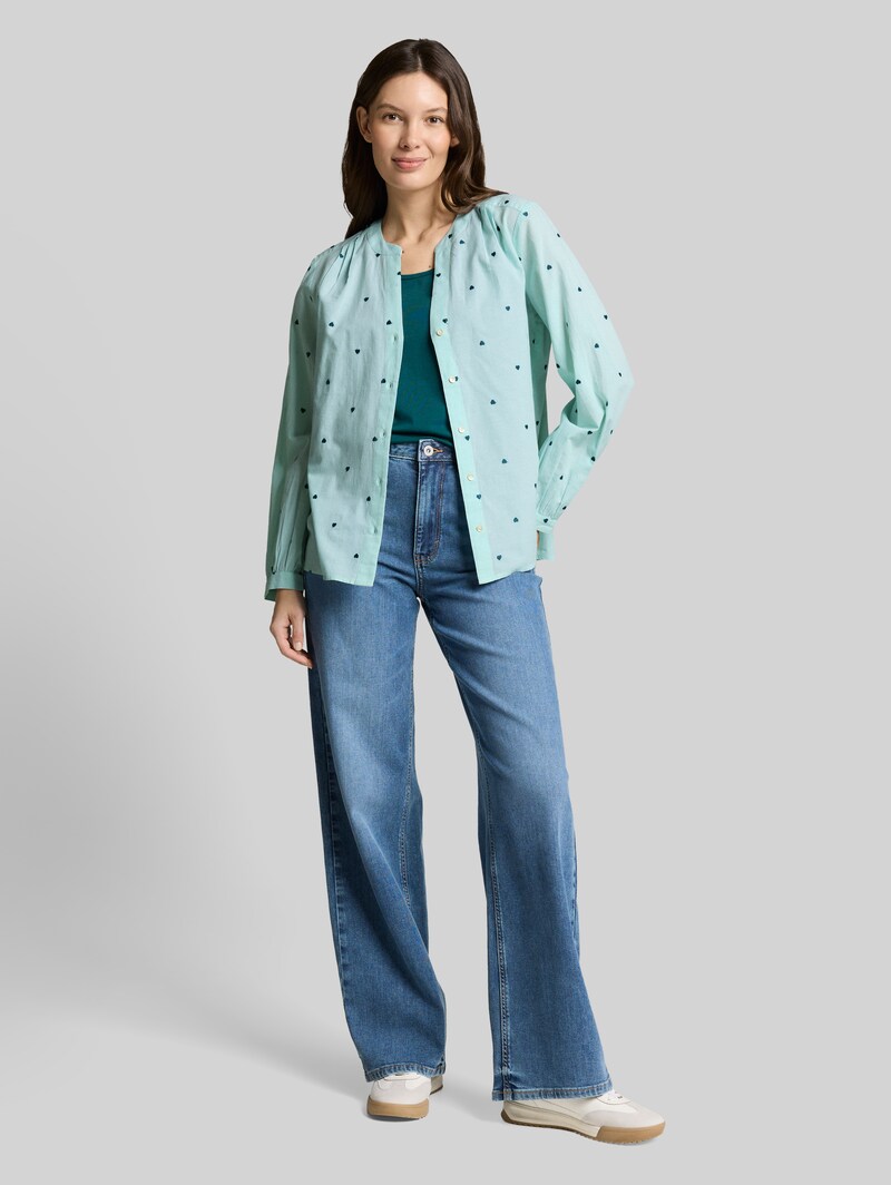 Tom Tailor Bluse mit Herz-Stickerei - Blue Haze Heart Design