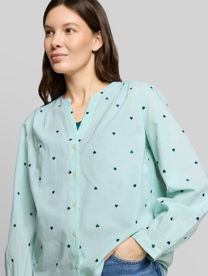 Tom Tailor Bluse mit Herz-Stickerei - Blue Haze Heart Design