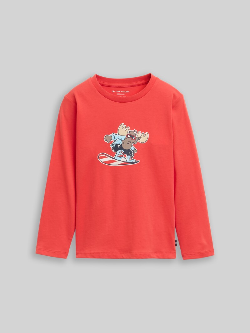 Tom Tailor Langarmshirt mit Print - Soft Red