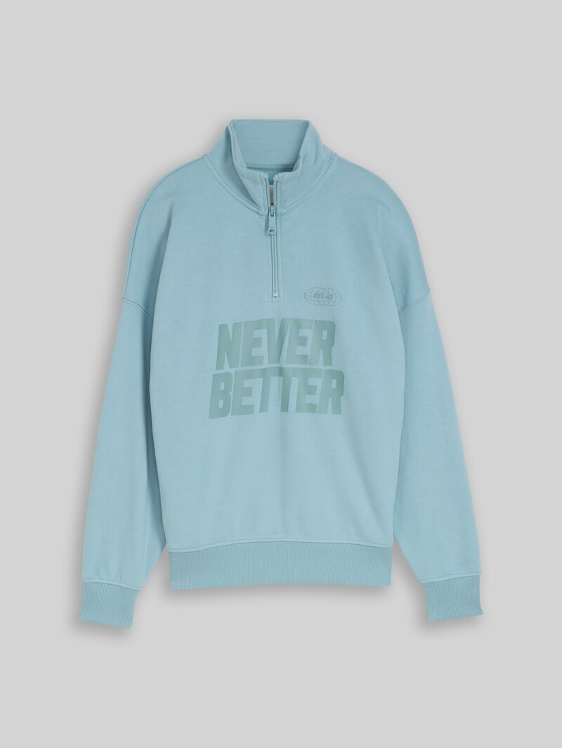 Tom Tailor Oversize Troyer Sweatshirt - Light Teal