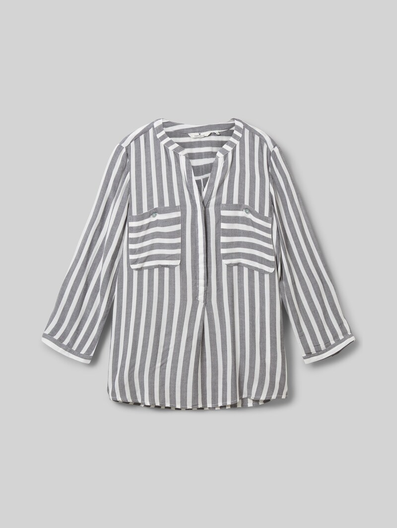 Tom Tailor Gestreifte Bluse mit Taschen - Offwhite Navy Vertical Stripe