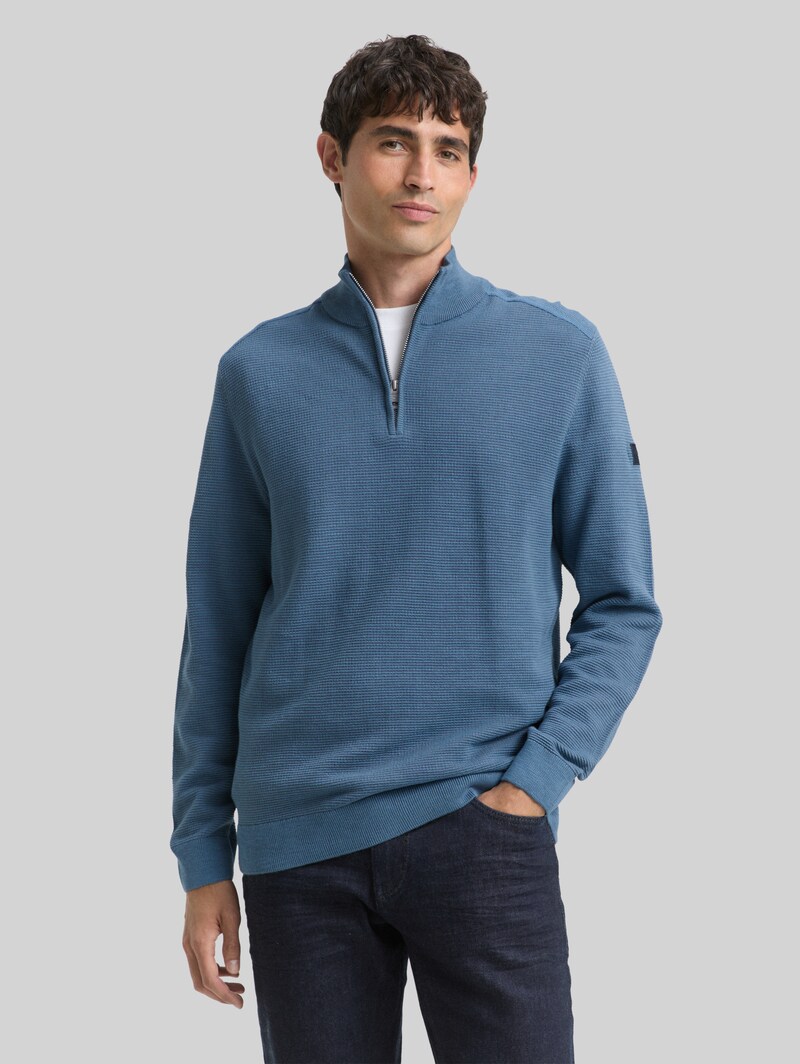 Tom Tailor Troyer Strickpullover aus Baumwolle - Faded Uniform Blue Tom Tailor Troyer Strickpullover aus Baumwolle - Faded Uniform Blue