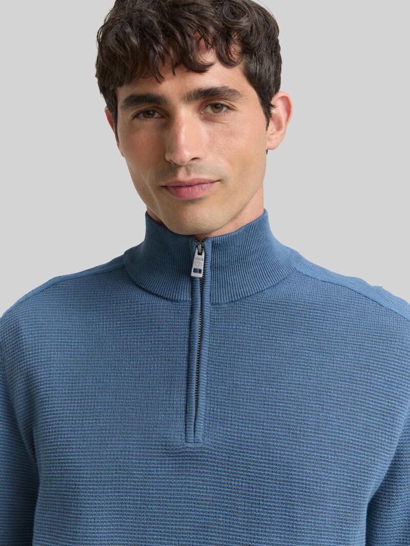 Tom Tailor Troyer Strickpullover aus Baumwolle - Faded Uniform Blue