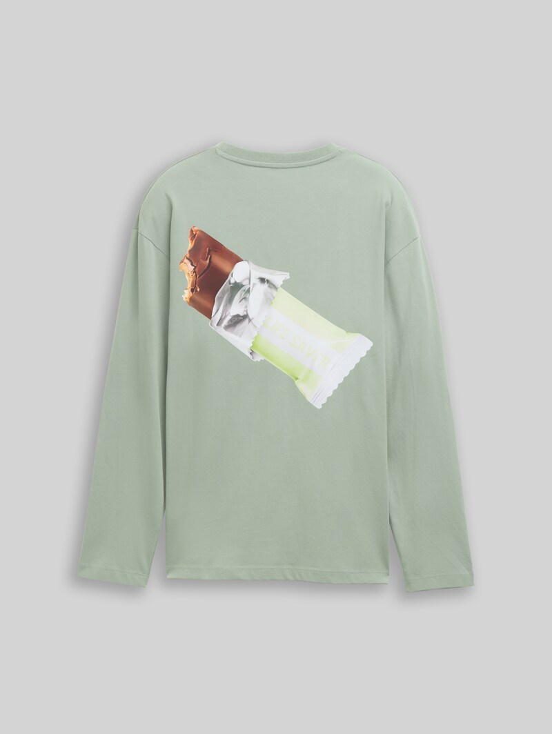 Tom Tailor Oversize Langarmshirt mit Print - Dusty Leave Green Tom Tailor Oversize Langarmshirt mit Print - Dusty Leave Green