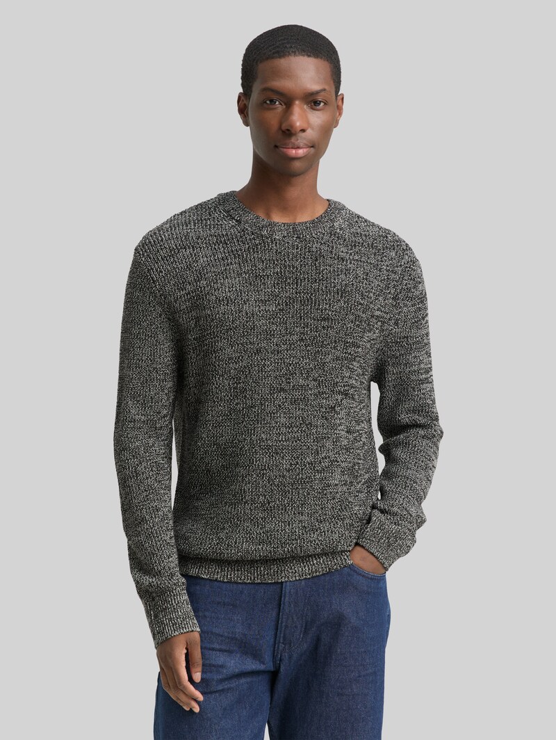 Tom Tailor Strickpullover mit Rundhalsausschnitt - Black White Mouline Tom Tailor Strickpullover mit Rundhalsausschnitt - Black White Mouline