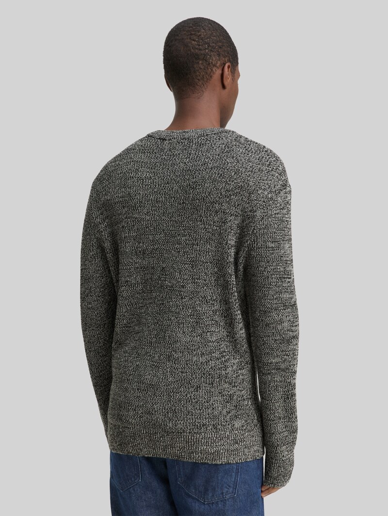 Tom Tailor Strickpullover mit Rundhalsausschnitt - Black White Mouline