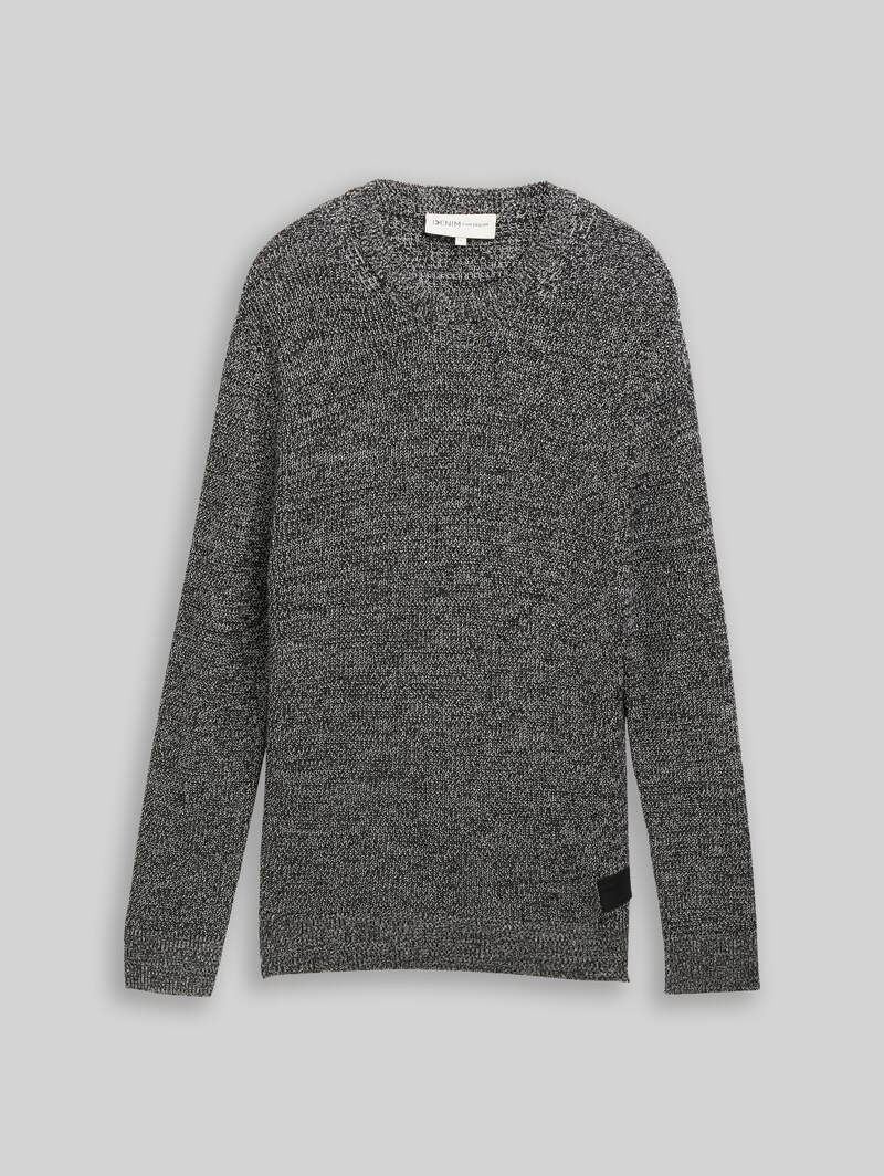 Tom Tailor Strickpullover mit Rundhalsausschnitt - Black White Mouline